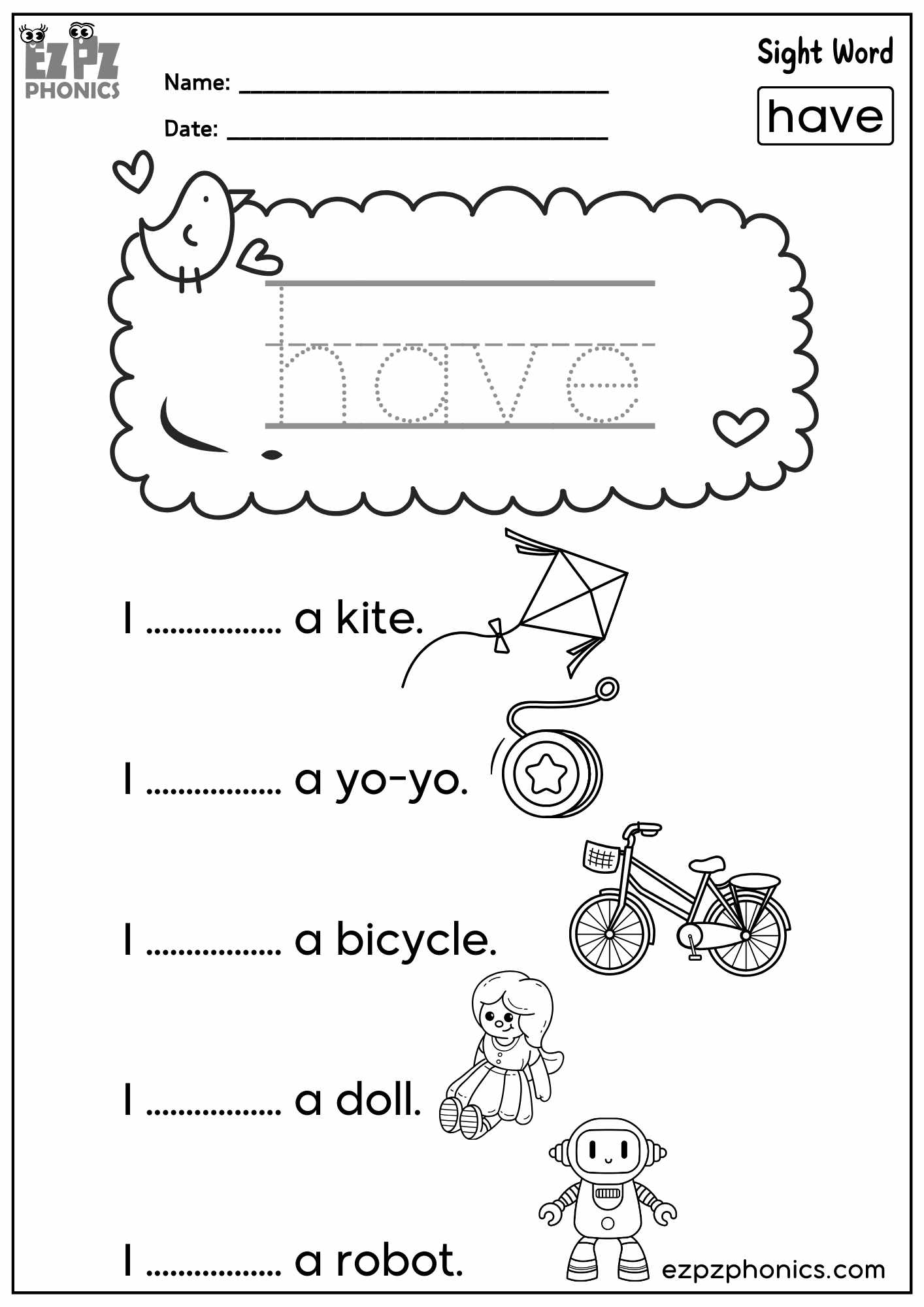 “Have” Sight Word Sentences – Fun Dolch Sight Words Practice for Kindergarten & First Grade - PDF Download